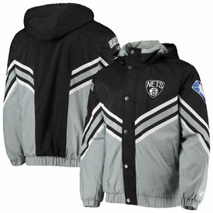 スターター メンズ ジャケット "Brooklyn Nets" Starter The Maximum Hoodie Full-Zip Jacket - Black/Gray