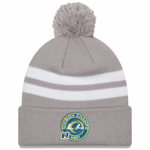 ニューエラ メンズ ニット帽 "Los Angeles Rams" New Era 2021 NFC West Division Champions Top Stripe Pom Cuffed Knit Hat - Gray