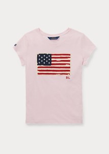 ポロ ラルフローレン 7-16 ガールズ/キッズ Polo Ralph Lauren Flag Cotton Jersey Tee Tシャツ 半袖 Hint Of Pink T-shirt 女の子