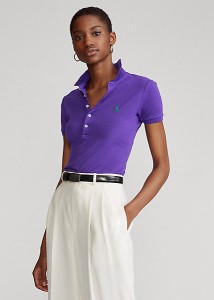 ポロ ラルフローレン レディース Polo Ralph Laure Slim Fit Stretch Polo Shirt ポロシャツ 半袖 Chalet Purple