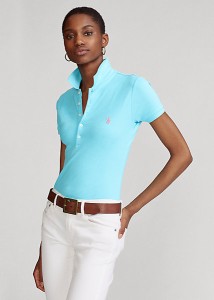 ポロ ラルフローレン レディース Polo Ralph Laure Slim Fit Stretch Polo Shirt ポロシャツ 半袖 French Turquoise