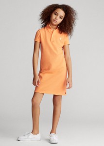 ポロ ラルフローレン 7-16 ガールズ/キッズ Polo Ralph Lauren Cotton Mesh Polo Dress ワンピース Key West Orange 女の子