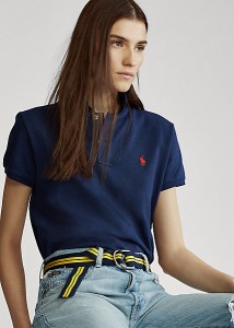 ポロ ラルフローレン レディース Polo Ralph Laure Classic Fit Mesh Polo Shirt ポロシャツ 半袖 Newport Navy/Red