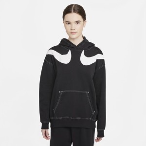 ナイキ レディース パーカー Nike Swoosh Fleece Hoodie - Black/White ブラック ホワイト ビッグ スウッシュ スウォッシュ ウィメンズ 