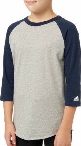 アディダス キッズ 野球 アンダーシャツ adidas Youth Triple Stripe 3/4 Sleeve Heather Baseball Shirt - Navy