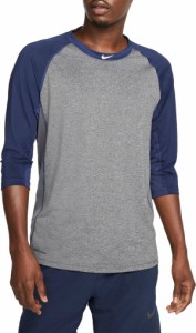 ナイキ メンズ 野球 Tシャツ Nike Men's Pro 3/4 Sleeve Baseball Top - Grey/Navy