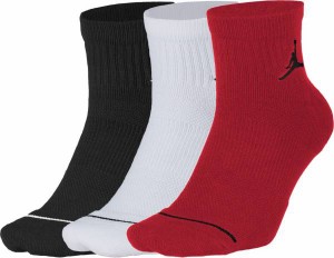 ジョーダン メンズ バスケットボール ソックス 靴下 Jordan Jumpman High-Intensity Quarter Socks ? 3 Pack - Black/White/Gym Red
