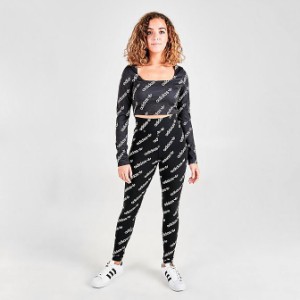 アディダス レディース レギンス Women's Adidas Originals Allover Logo Print Leggings - Black