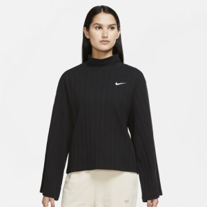 ナイキ レディース Tシャツ 長袖 Nike NSW Jersey Rib Long Sleeve Top - Black/White おしゃれ ブランド ウィメンズ