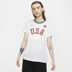 ナイキ レディース Tシャツ 半袖 Nike OLY Herritage USA T-Shirt - White/White