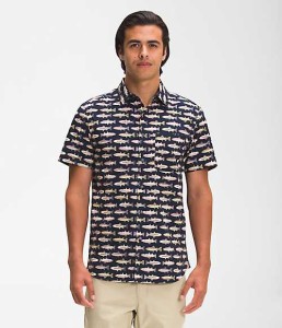 ノースフェイス メンズ カジュアルシャツ The North Face Men’s Short-Sleeve Baytrail Pattern Shirt - Aviator Navy Fly Reel Print