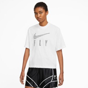 ナイキ レディース Tシャツ 半袖 Nike Dri-FIT Boxy Swoosh Fly T-Shirt - White