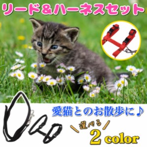 猫 リード ハーネス 2カラー ブラック レッド 猫用胸当て ハーネス リードセット 猫用品 ペットグッズ 猫リード お散歩 34