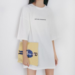 【送料無料】新作 Tシャツ レディースカットソー 半袖 英字ロゴ 韓国ファッション ゆったり ロングT カジュアル 即納 ホワイト