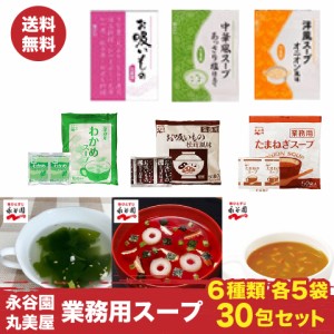 永谷園 丸美屋 業務用 スープ6種類 30包セット ポスト投函便　送料無料　訳あリ　ポイント消化　500円 ぽっきり 送料無料　