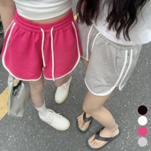 【即納】レディース 韓国ショートパンツ スポーツ サイドラインショーパン ポケット付き 短パン 夏服運動着 スウェットパンツ おしゃれ 