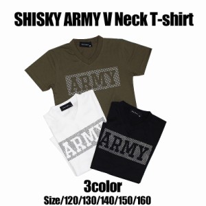 【SALE価格 1120円→650円】SHISKY ARMY Vネック Tシャツ 子供服 男の子 女の子 キッズダンス衣装 ホワイト ブラック カーキ 120 