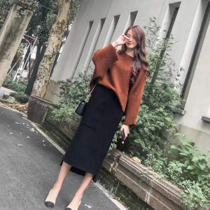 スーツ 女性の服 セーター スカート ツーピーススーツ ブラウンとブラック 2019年秋トレンド ロングワンピース 大きいサイズ レディース