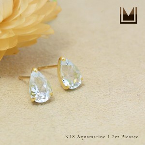 スタッドピアス K18 ゴールド アクアマリン 「adulto」 18K 18金 GOLD 3月誕生石