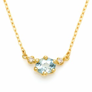 ネックレス K18 ゴールド アクアマリン ダイヤモンド 「sovrana」 アズキチェーン  18K 18金 GOLD 3月誕生石