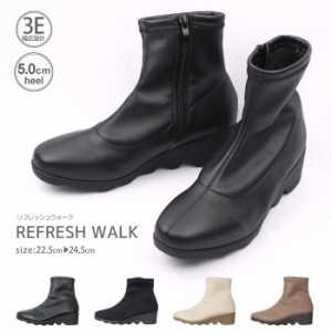 【2121】REFRESH WALK-リフレッシュウォーク-防水 ストレッチブーツ スクエアトゥ 3E 幅広設計 外反母趾対策 裏地ファー ボア レディース