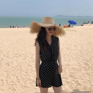 【2019春夏 NEW ITEM】【S・M・L】ドット柄でレトロな雰囲気に♪ オールインワン/パンツ/シ/サロペット/シンプル/無地/カジュアル/大人/