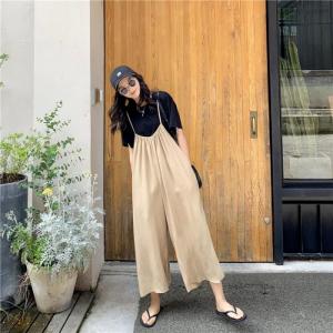【2019春夏 NEW ITEM】【S・M】てろっとした落ち感のある素材で涼しげなカジュアルアイテムに♪ オールインワン/パンツ/シ/サロペット/シ