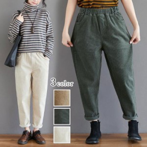 【2019秋冬】【3カラー L-2XL】ウエストゴムで着脱が楽ちんのコーデュロイワイドパンツ♪ パンツ/ボトムス/シンプル/コーデュロイ/ウエ