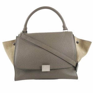 CELINE セリーヌ トラペーズ 2WAYショルダー カーフ グレージュ ハンドバッグ レディース