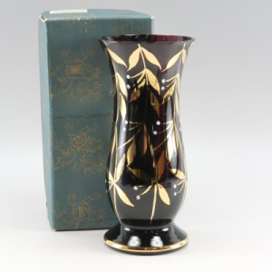 BOHEMIA ボヘミア 丸形花瓶/金彩/フラワーベース 15×H23cm クリスタル パープル オブジェ