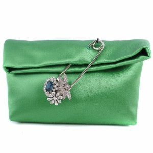 BURBERRY バーバリー PIN CLUTCH ポーチ 4075558 レーヨン 緑 クラッチバッグ レディース