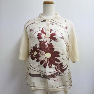 HERMES エルメス 花柄 シルク ベージュ/赤 半袖Ｔシャツ レディース 【中古】 ランクA-