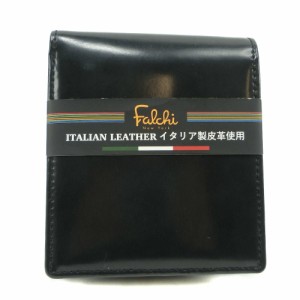 イタリアンレザー 牛革 黒 二つ折り財布 メンズ 【中古】 ランクB+