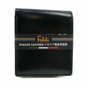 イタリアンレザー 牛革 黒 二つ折り財布 メンズ 【中古】 ランクB+