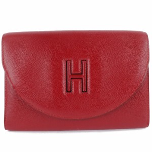 HERMES エルメス Hロゴ ヴィンテージ ヴォーエプソン ルージュヴィフ 赤 クラッチバッグ