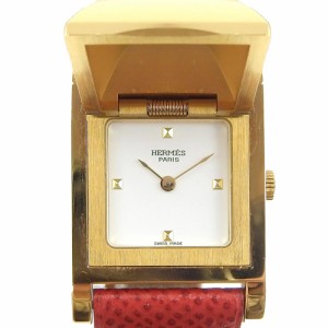 HERMES エルメス メドール 金メッキ ゴールド クオーツ アナログ表示 白文字盤 腕時計