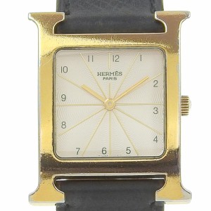 HERMES エルメス Hウォッチ HH1.501 金メッキ クオーツ アナログ表示 白文字盤 腕時計