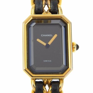 CHANEL シャネル プルミエールL 金メッキ クオーツ アナログ表示 黒文字盤 腕時計