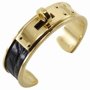 HERMES エルメス ケリー ブレスレット 金メッキ 黒 バングル 39.2g レディース 【中古】