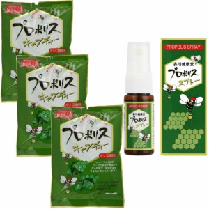 森川健康堂 プロポリス キャンディー 100g×3袋 プロポリススプレー 20ml×1本 計4点セット 健康 のど飴 送料無料