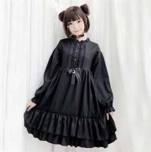 二枚送料無料/ゴスロリ ワンピース ロリータファッション 黒 ドレス ロリィタ 半袖 長袖 膝丈 Lolita コスプレ 魔女 ゆめかわいい 可愛い