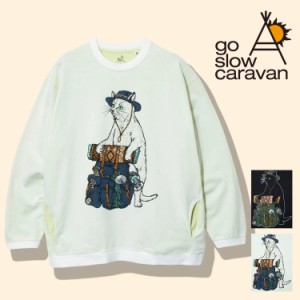 go slow caravan キャンパー猫 ダブルフェイス天竺 プリント Tシャツ 長袖Tシャツ ロンTee 野営猫 ユニセックス アウトドア 誕生日 プレ