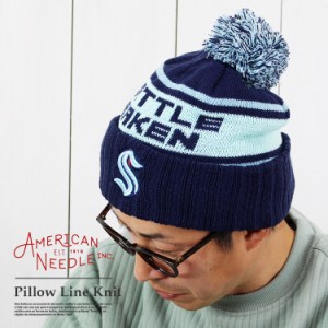 AMERICAN NEEDLE ニットキャップ Seattle Kraken シアトル・クラーケン ポンポン付き 帽子 折り返し カフニット ビーニー アクリル ニッ