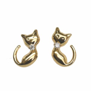 ねこ大好き！Ｋ18　18金　イエローゴールド　キュービックピアス　ピアス　18ｋ　18金　猫ピアス