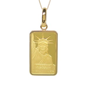 リバティコイン　K24(純金)　5ｇ　リバティコイン 自由の女神　K18枠付きペンダントトップ