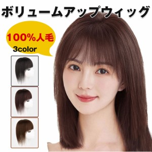 ヘアピース つむじ 人毛100% 頭頂部 ウィッグ 自然 前髪 ぱっつん ミディアム 30cm ストレート クリップ ボリュームアップ 薄毛 脱毛 白