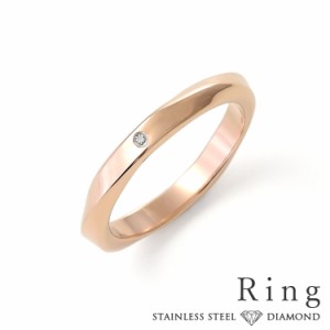 リング レディース ステンレス ダイヤモンド ひねり ツイスト シンプル ローズピンクゴールドカラー おしゃれ 指輪 サージカルステンレス