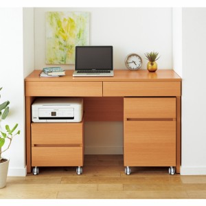 ホームオフィス家具 サイド 台 薄型 日本製 引き出し付き ウォルナット 配線すっきり幅オーダーデスク デスク下チェスト 幅40cm 809119