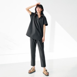 パンツ クロップド サブリナパンツ スリット ストレッチ 洗える 9分丈 4WAY ストレッチ素材 シャツ＆パンツ セットアップ 269501