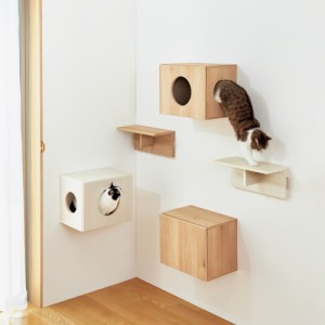 ペット用品 猫と暮らす家具 壁付けと床置きの2WAYで使えるネコハウス　壁付けキャットボックス　（穴ありタイプ） 818824